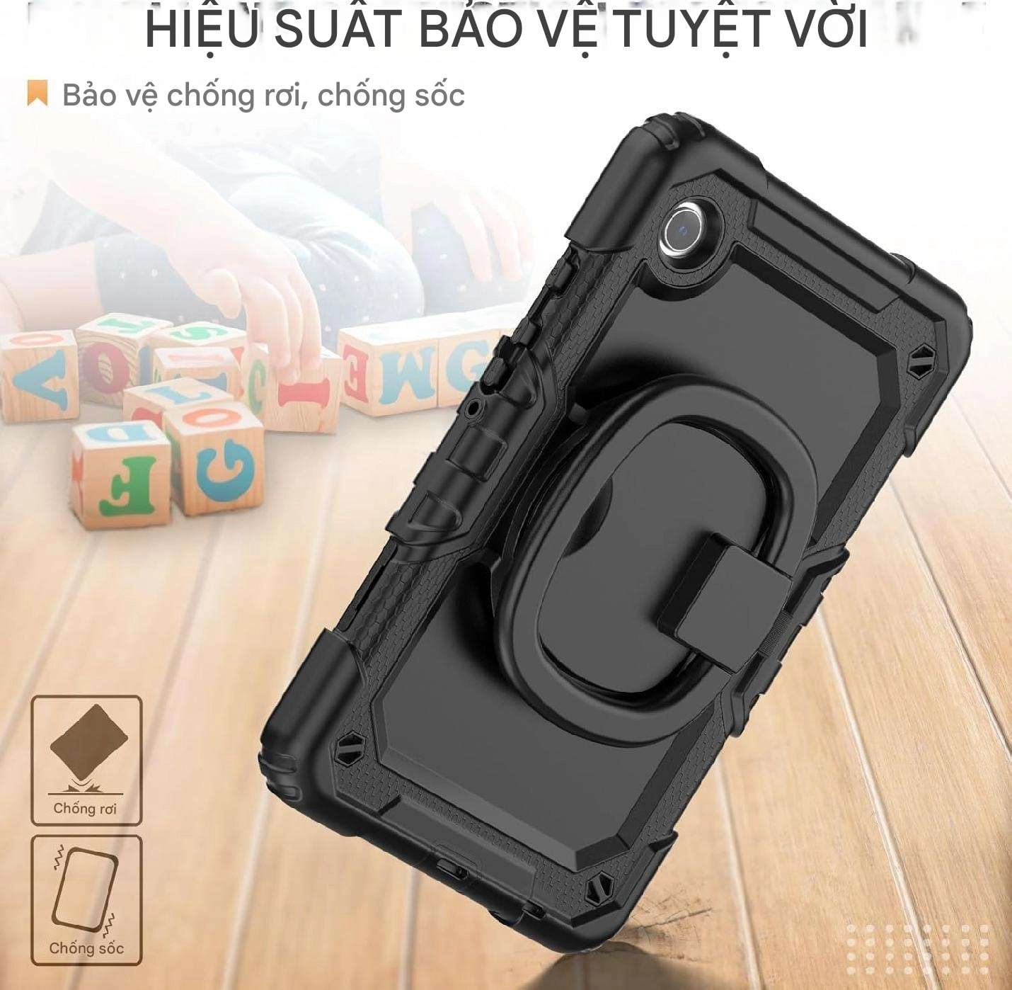 Ốp lưng chống sốc Samsung Tab A9 8.7inch (SM-X110/SM-X115) (3 lớp bảo vệ siêu bền, tay cầm xoay 360 độ